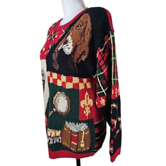 Vtg 1990 Eagles Eye Tartan Plaid Sweater Sz M Hound Dog Pipe Ugly Christmas - Picture 9 of 12